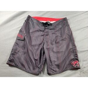 Quiksilver Board Shorts Surf Swim Y2K‎ Gray StripedNylon Embroidered Logo Men 36